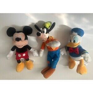3 MICKEY MOUSE DONALD DUCK & GOOFY PLUSH STUFFED ANIMALS SOFT TOYS BUNDLE